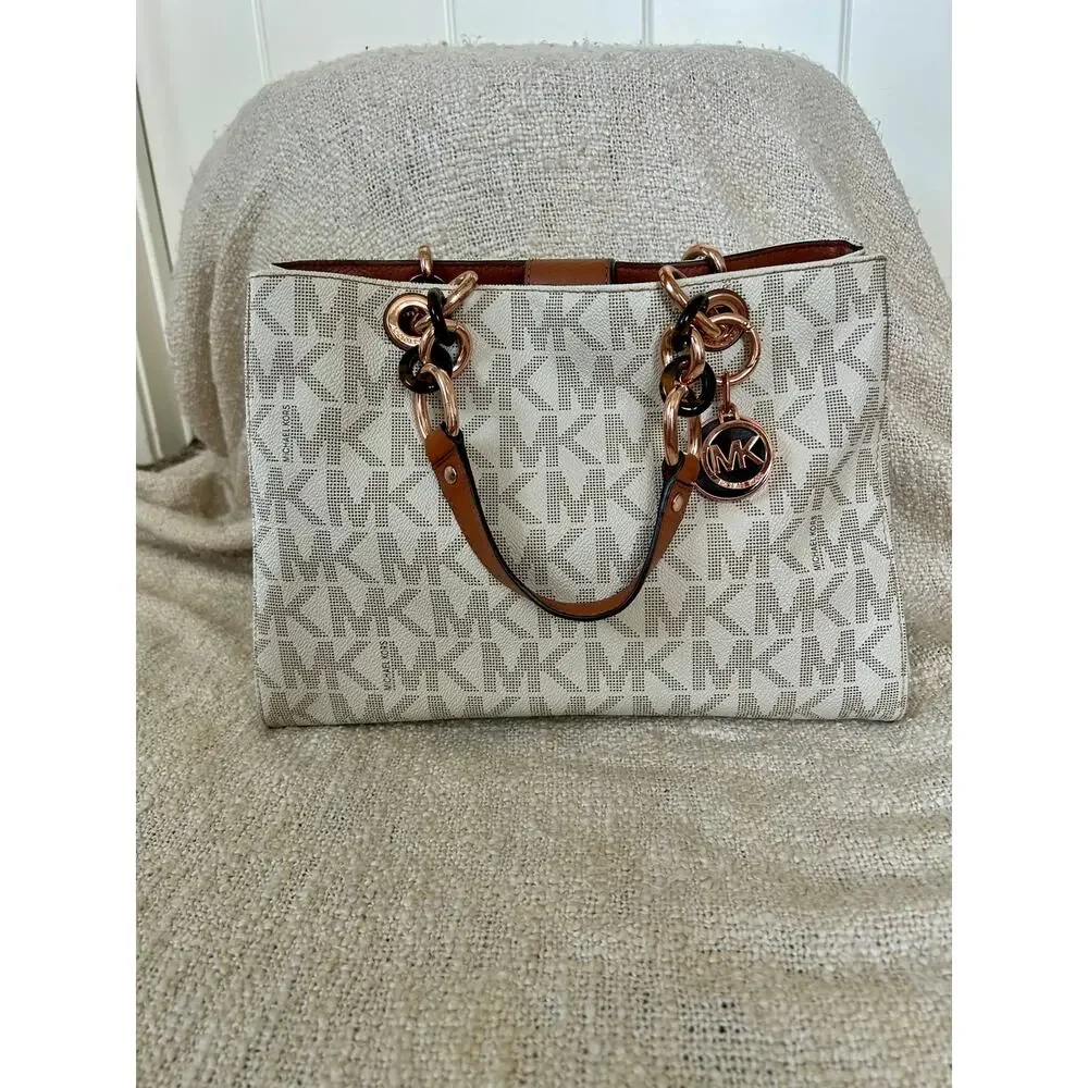 Michael Kors Cynthia MK Signature Monogram Satchel Handbag